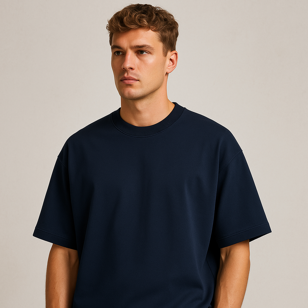 NAVY, OVERSIZED DROP SHOULDERS T-SHIRT, 210 GSM, 100% PREMIUM COTTON