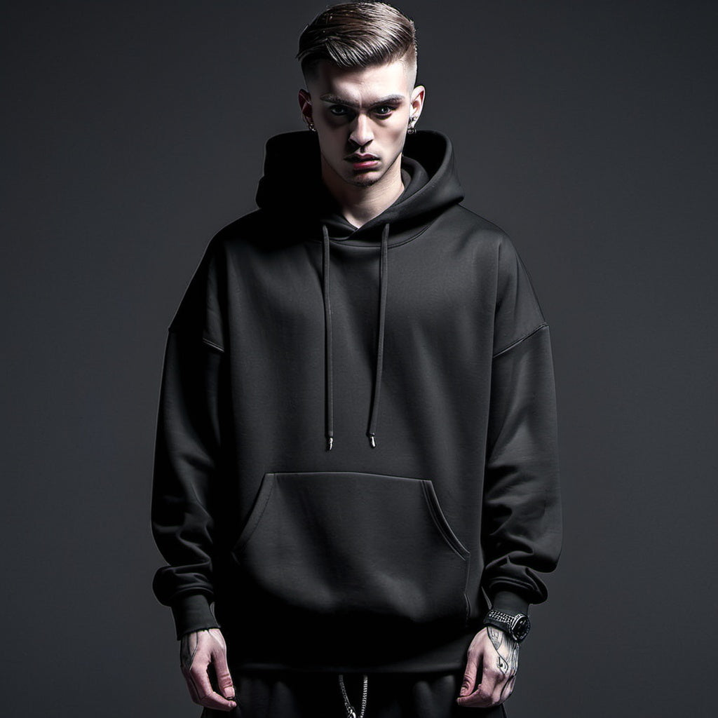 DRIP BLACK, OVERSIZED DROP SHOULDERS HOODIE, 430 GSM