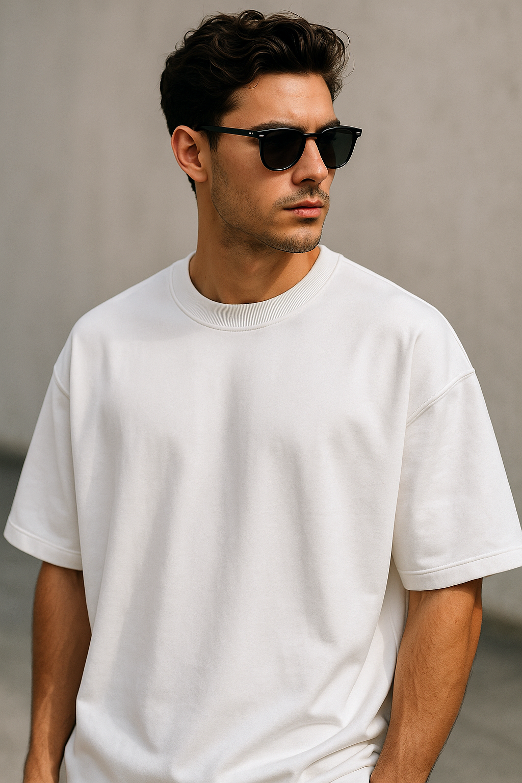 WHITE, OVERSIZED DROP SHOULDERS T-SHIRT, 210 GSM, 100% PREMIUM COTTON