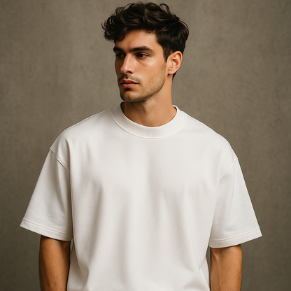 WHITE, OVERSIZED DROP SHOULDERS T-SHIRT, 210 GSM, 100% PREMIUM COTTON