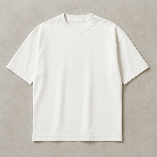 WHITE, OVERSIZED DROP SHOULDERS T-SHIRT, 210 GSM, 100% PREMIUM COTTON