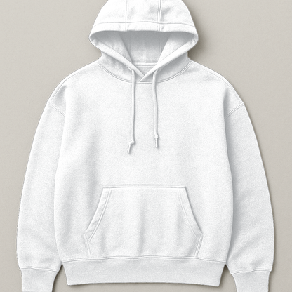 White, Oversized drop shoulders hoodie, 430 GSM.
